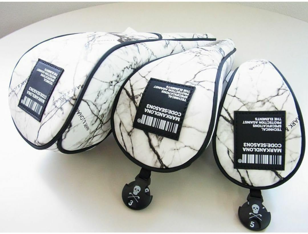 マーク＆ロナ★大理石柄ヘッドカバー3個セット DR/FW/UT ホワイト白 限定 マーク&ロナ大理石柄ヘッドカバー3個セット DR/FW/UT ホワイト白